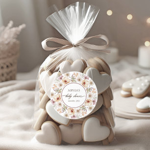Chic Floral Watercolor Baby Shower Classic Round Sticker