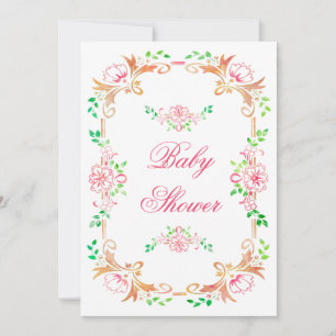 Chic Floral Watercolor Baby Shower Double Sided Invitation