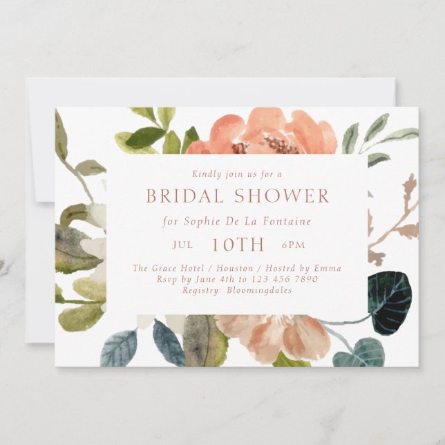 Chic Floral Watercolor Bridal Shower Invitation  (Front)