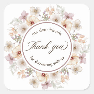 Chic Floral Watercolor Bridal Shower Thank You Square Sticker