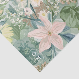 Chic Floral Watercolor & Monogram Wedding Tissue Paper