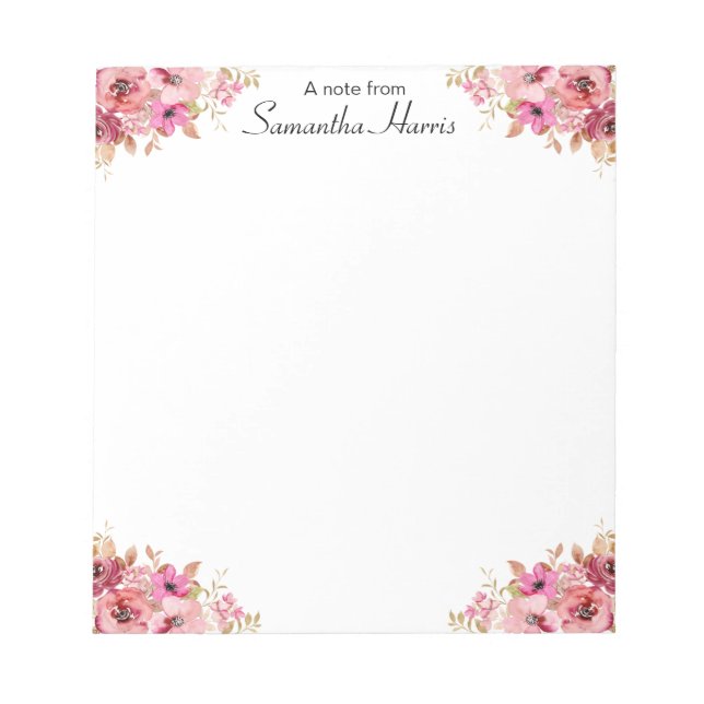 Chic Floral Watercolor Wildflowers Frame Notepad (Front)