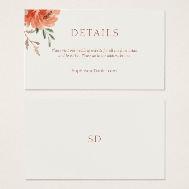 Chic Floral Wedding Details Enclosure Card (Front & Back)