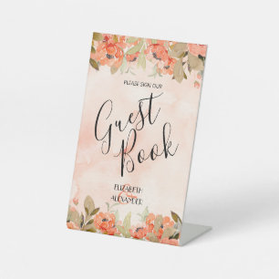 Chic Floral Wedding Guest Book Pedestal Sign
