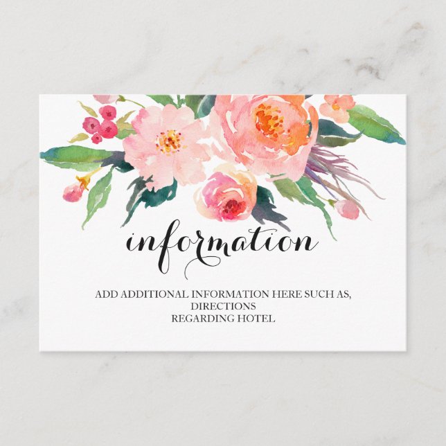 Chic Floral Wedding Information/Details 2-Side Enclosure Card (Front)