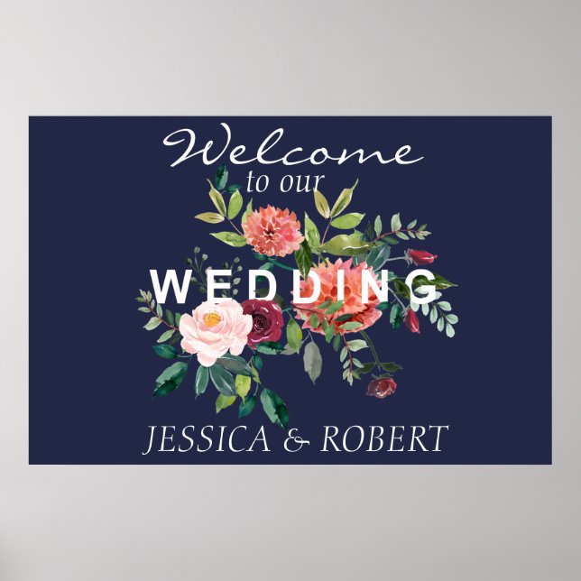 Chic Floral Wedding Welcome Poster (Front)