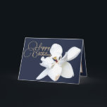 Chic Floral White Magnolia Flower Blue Birthday Card<br><div class="desc">Beautiful white Southern Magnolia flower against a navy-blue colour background. The flower covers the front of this card which can be used as a thank you card,  a birthday card,  or any other card of your choice. Customise it with your text and/or pictures to make it one-of-a-kind!</div>