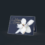 Chic Floral White Magnolia Flower Blue Birthday Card<br><div class="desc">Beautiful white Southern Magnolia flower against a navy-blue colour background. The flower covers the front of this card which can be used as a thank you card,  a birthday card,  or any other card of your choice. Customise it with your text and/or pictures to make it one-of-a-kind!</div>