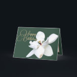 Chic Floral White Magnolia Flower Green Birthday Card<br><div class="desc">Beautiful white Southern Magnolia flower against an aqua-green colour background. The flower covers the front of this card which can be used as a thank you card,  a birthday card,  or any other card of your choice. Customise it with your text and/or pictures to make it one-of-a-kind!</div>