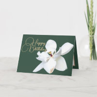 Chic Floral White Magnolia Flower Green Birthday