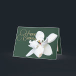 Chic Floral White Magnolia Flower Green Birthday Card<br><div class="desc">Beautiful white Southern Magnolia flower against an aqua-green colour background. The flower covers the front of this card which can be used as a thank you card,  a birthday card,  or any other card of your choice. Customise it with your text and/or pictures to make it one-of-a-kind!</div>