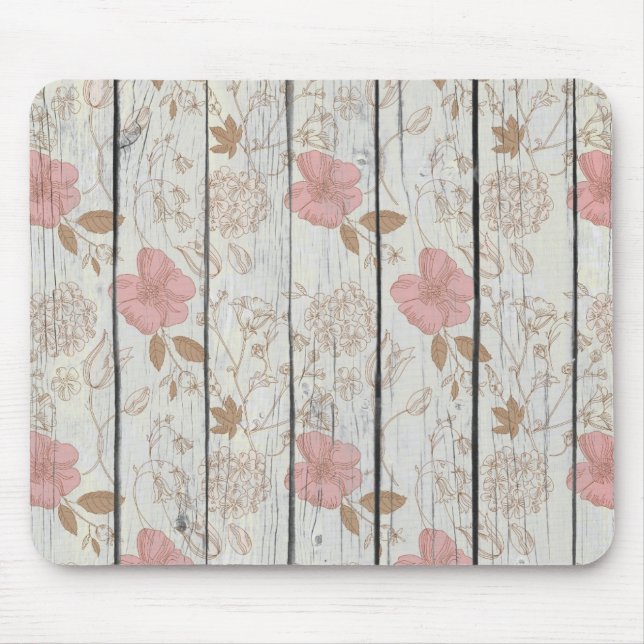 Chic Floral Wood Mouse Mat (Front)