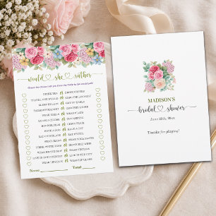 Chic Floral Would She Rather Bridal Shower Game Invitation