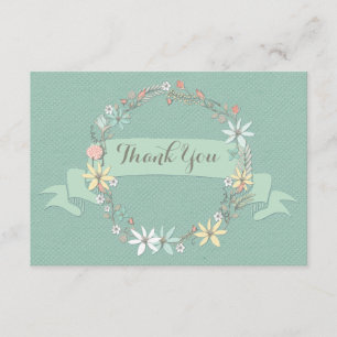Chic Floral Wreath Banner Thank You Card