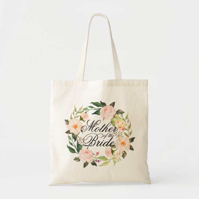 Chic Floral Wreath Mother of the Bride Tote Bag (Front)