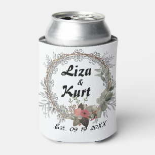 Chic Floral Wreath Personalised Wedding Can Cooler