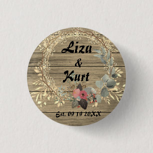 Chic Floral Wreath Rustic Wedding    3 Cm Round Badge