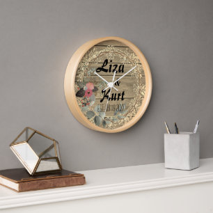 Chic Floral Wreath Rustic Wedding     Clock