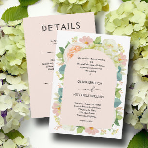 Chic Florals Blush Pink Wedding All in One Invitation