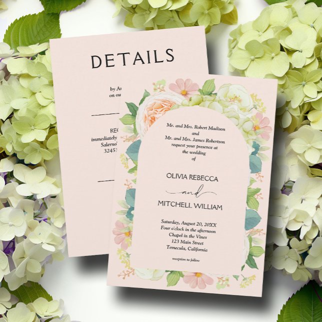 Chic Florals Blush Pink Wedding All in One Invitation (Creator Uploaded)