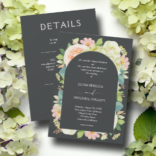 Chic Florals Dark Wedding All in One Invitation