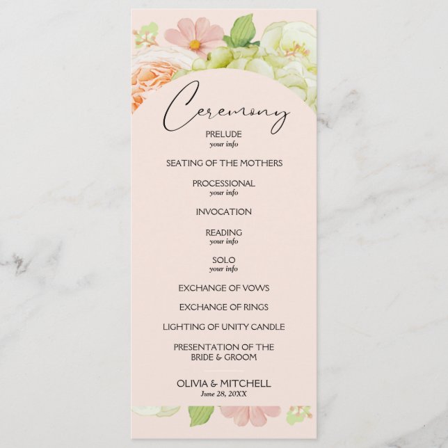 Chic Florals Pink Wedding Ceremony Programme (Front)