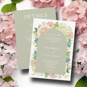 Chic Florals Wedding All in One Sage Green Invitation