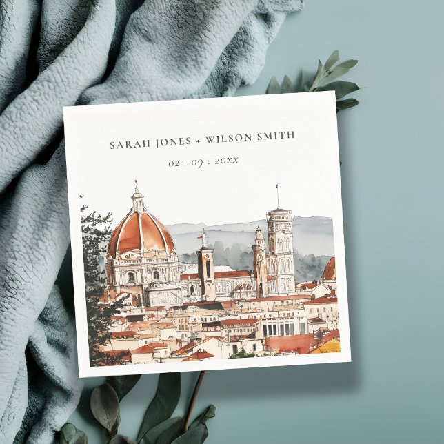 Chic Florence Cathedral Italy Watercolor Wedding Napkin (Creator Uploaded)