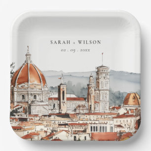Chic Florence Cathedral Italy Watercolor Wedding Paper Plate