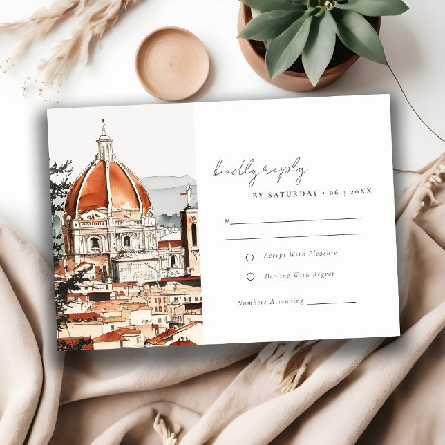 Chic Florence Cathedral Italy Watercolor Wedding RSVP Card (Creator Uploaded)