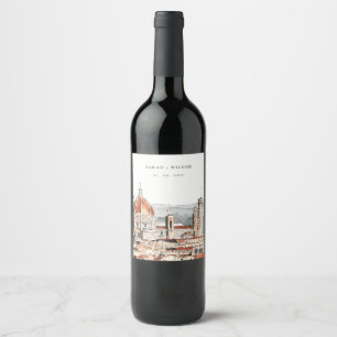 Chic Florence Cathedral Italy Watercolor Wedding Wine Label
