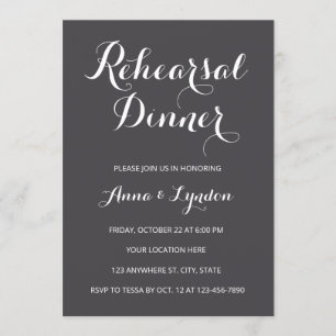 Chic Flourish   Charcoal Grey Rehearsal Dinner Invitation