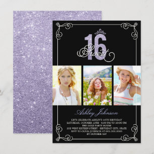 Chic Flourish Glam Sweet 16 Photo Birthday Party Invitation