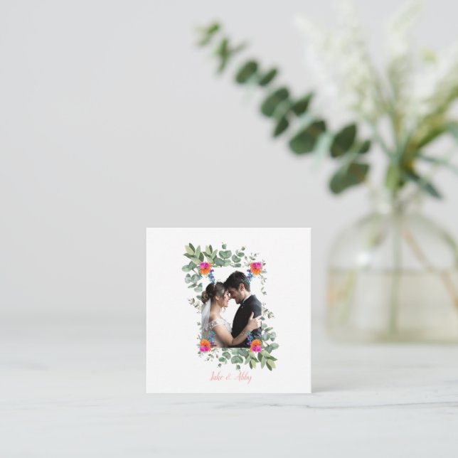 Chic Flower Bouquet Personalised Wedding Photo Enclosure Card (Standing Front)