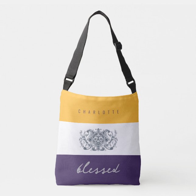 Chic Flowers Add Your Name Yellow Purple Blessed Crossbody Bag (Front)