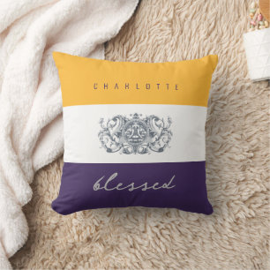Chic Flowers Add Your Name Yellow Purple Blessed Cushion