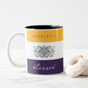 Chic Flowers Add Your Name Yellow Purple Blessed Two-Tone Coffee Mug