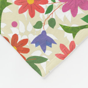 Chic Flowers and Polka Dots on Ecru Fleece Blanket