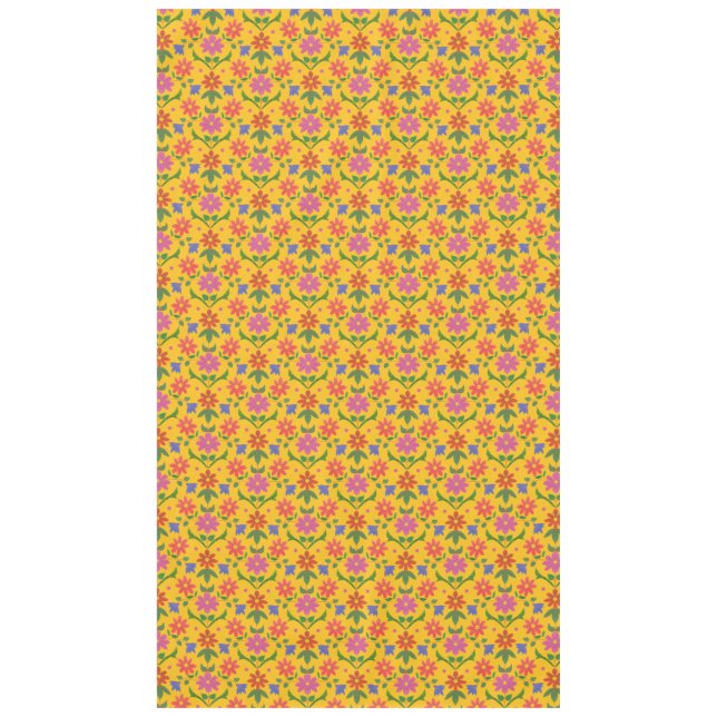 Chic Flowers and Polka Dots on Yellow Tablecloth (Front)