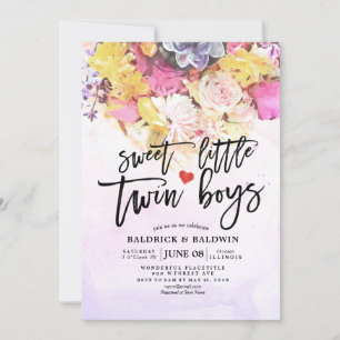 Chic Flowers Baby Shower Sweet Little Twin Boys Invitation