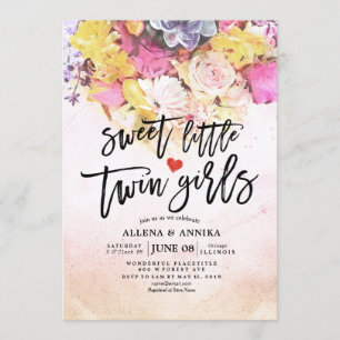 Chic Flowers Baby Shower Sweet Little Twin Girls Invitation