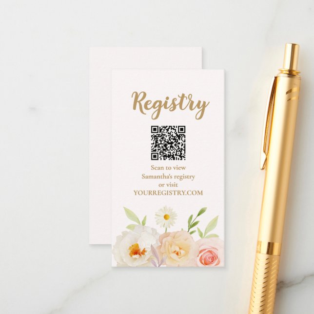 Chic Flowers Bridal Shower Registry Enclosure Card (Front/Back In Situ)