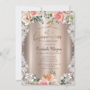 Chic Flowers,Lace,Tiara Quinceañera Invitation