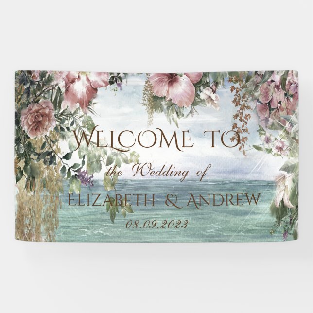 Chic Flowers Ocean  Wedding Banner (Horizontal)