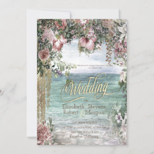 Chic Flowers Ocean Wedding Invitation