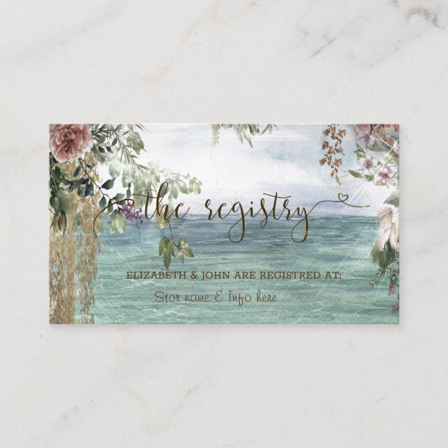 Chic Flowers Ocean Wedding Registry Enclosure Card (Front)