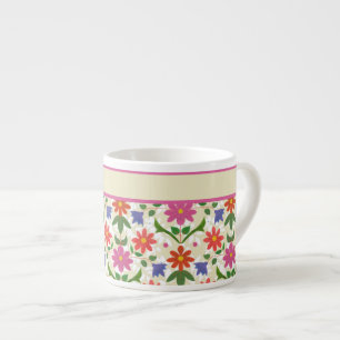 Chic Flowers, Polka Dots on Ecru Espresso Mug