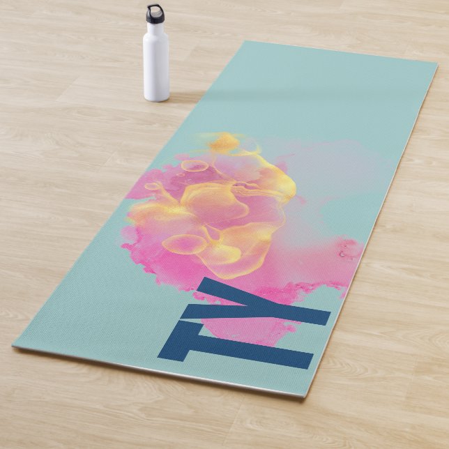Chic Flowing Ink Design, Pink Yellow Personalised Yoga Mat (In Situ)