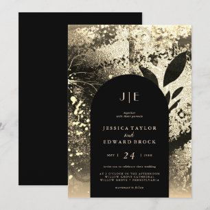 Chic Foil Faux Gold Botanical Abstract Wedding Invitation