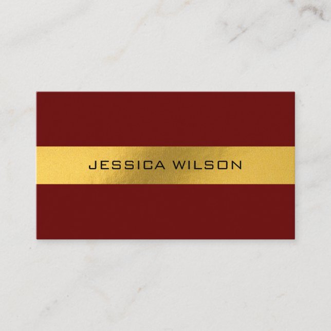 Chic foil gold frame red business card (Front)